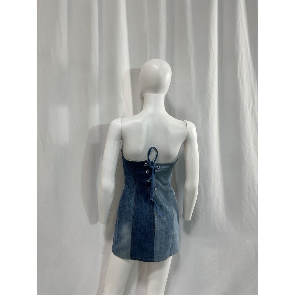 Eb Denim Strapless Blue Patchwork Mini Dress Size… - image 3